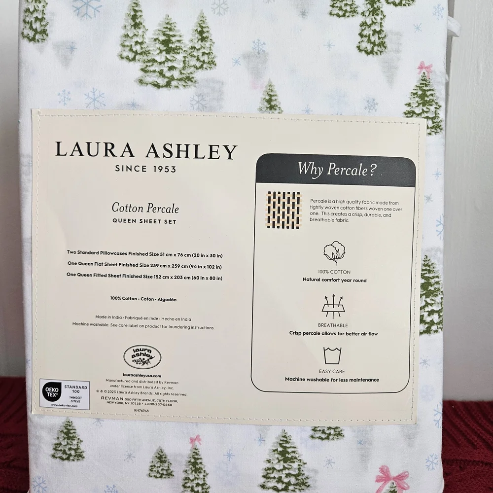 Laura Ashley Holiday Queen Sheet Set - Green and Pink